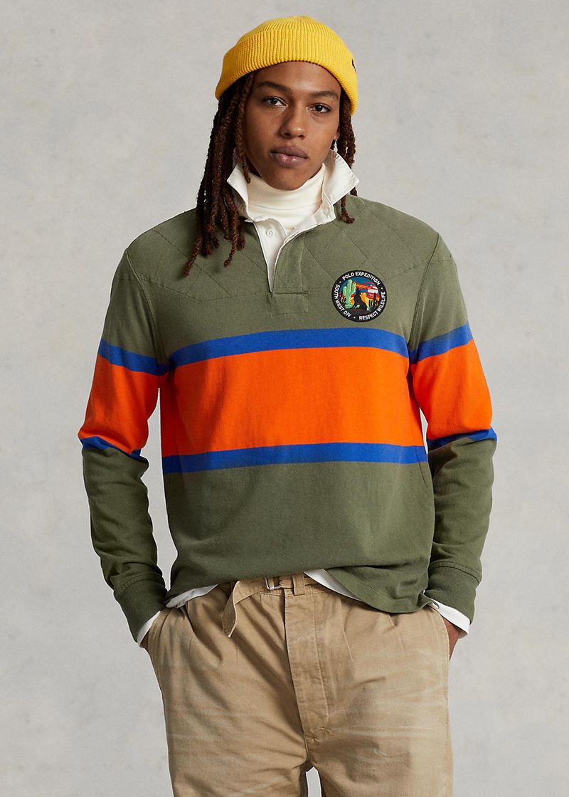 Poleras Polo Polo Ralph Lauren Hombre Classic Fit Striped Rugby Chile Verde Oliva RSOWX-5670